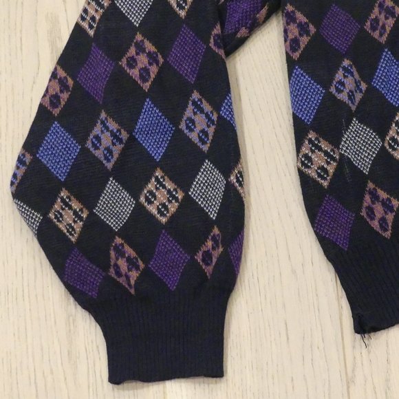 Pronto Uomo Made In Italy Black With Colourful Diamonds Large Cardigan Sweater - Picture 7 of 7